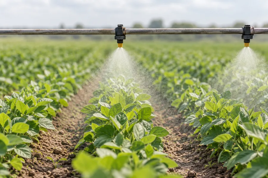Illustrative crop-spraying scene for an article about wetting and application